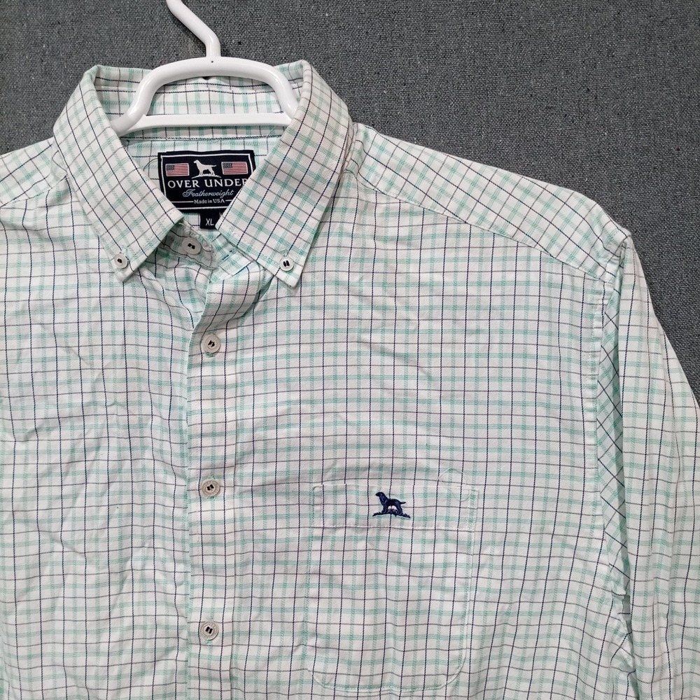 Over Under Featherweight Mens XL Green Tattersall Check Button Down Shirt USA